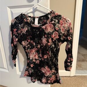 No Boundaries Black and Pink Floral Lace Blouse